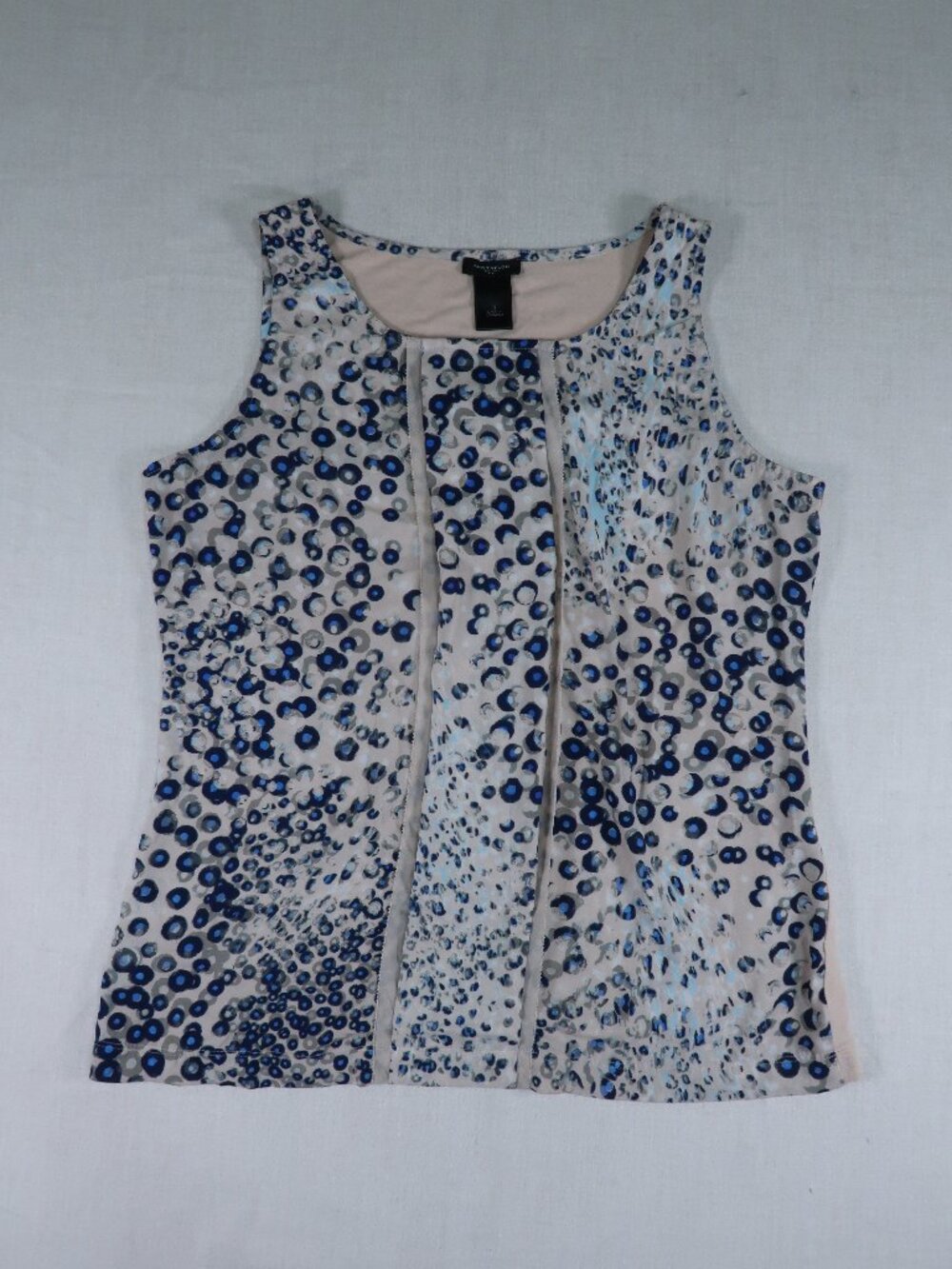 Ann Taylor Blue Abstract Print Sleeveless Blouse Pleated Y2K Office Top